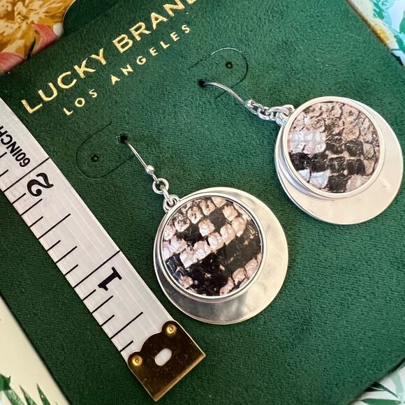 Lucky brand silver tone double drop earrings, snake print - Picture 6 of 7